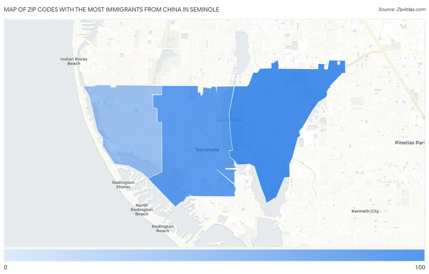 Zip Codes with the Most Immigrants from China in Seminole Map