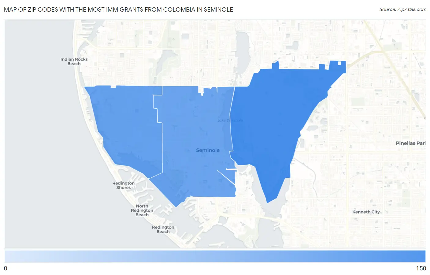 Zip Codes with the Most Immigrants from Colombia in Seminole Map