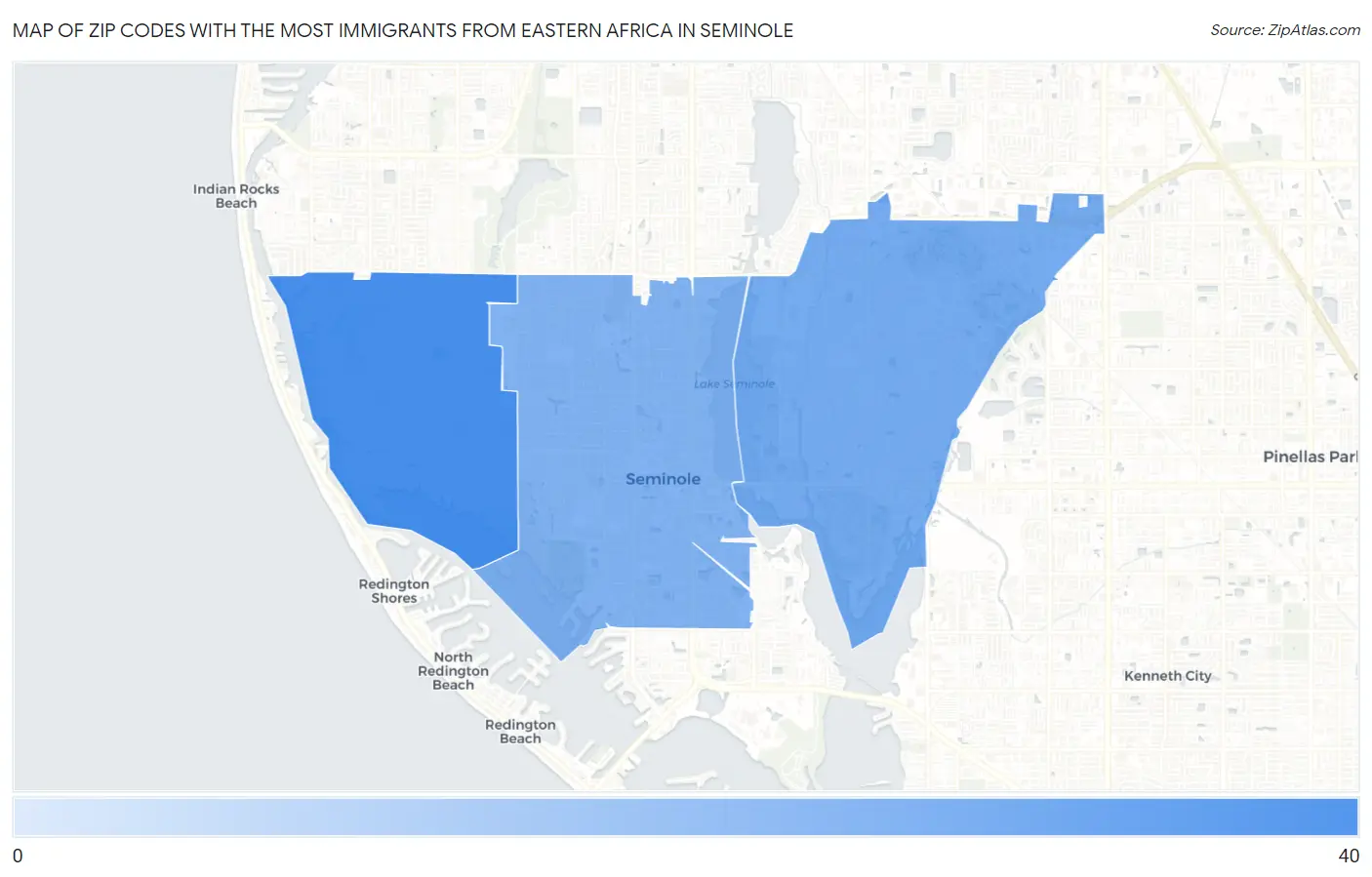 Zip Codes with the Most Immigrants from Eastern Africa in Seminole Map