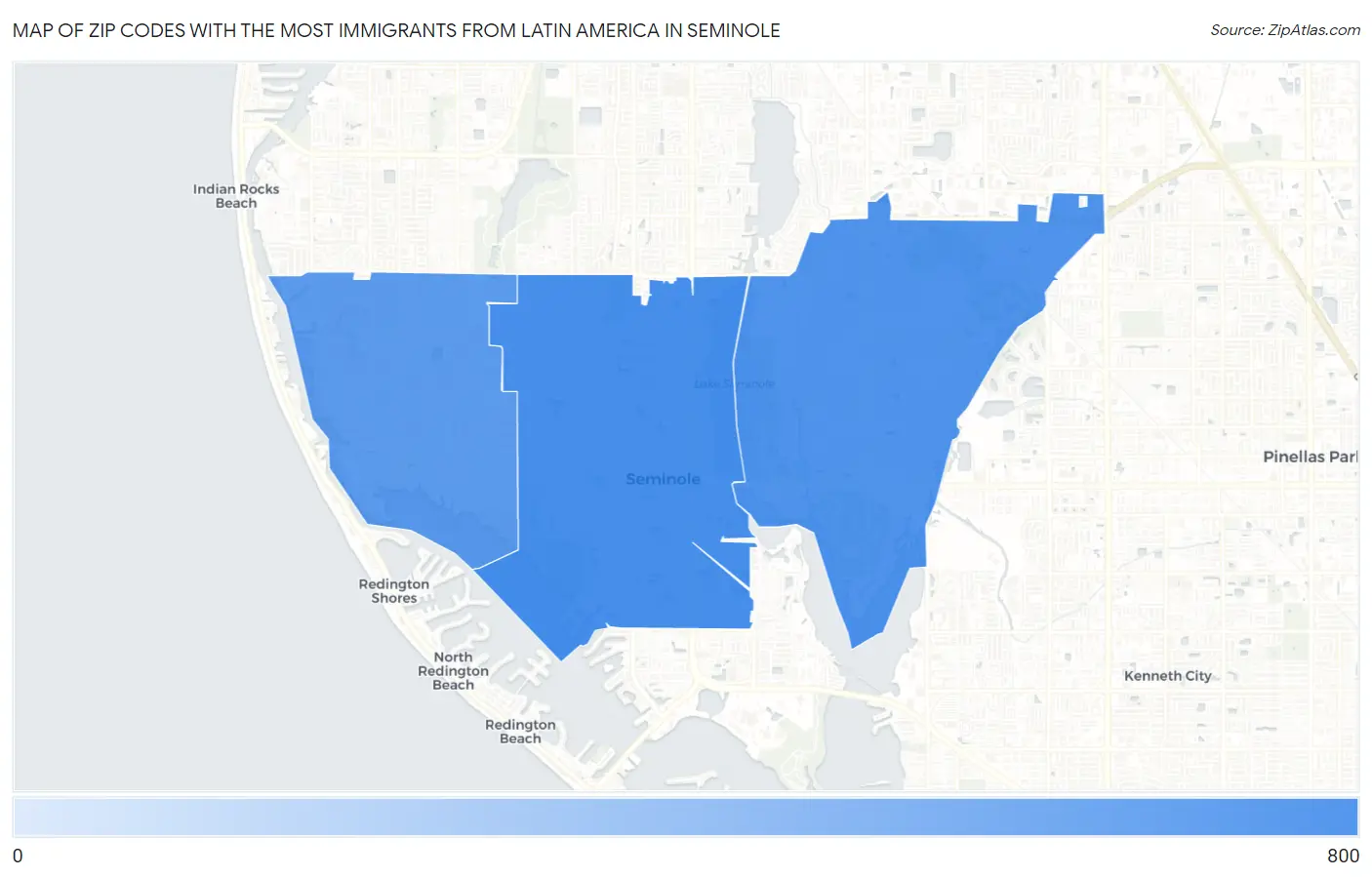 Zip Codes with the Most Immigrants from Latin America in Seminole Map