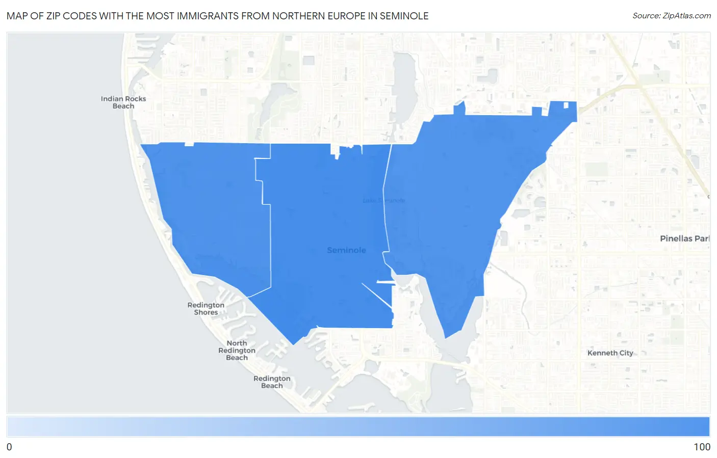 Zip Codes with the Most Immigrants from Northern Europe in Seminole Map
