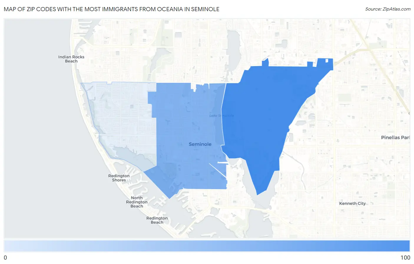 Zip Codes with the Most Immigrants from Oceania in Seminole Map