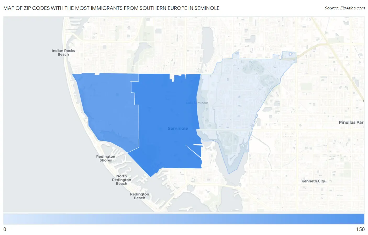 Zip Codes with the Most Immigrants from Southern Europe in Seminole Map