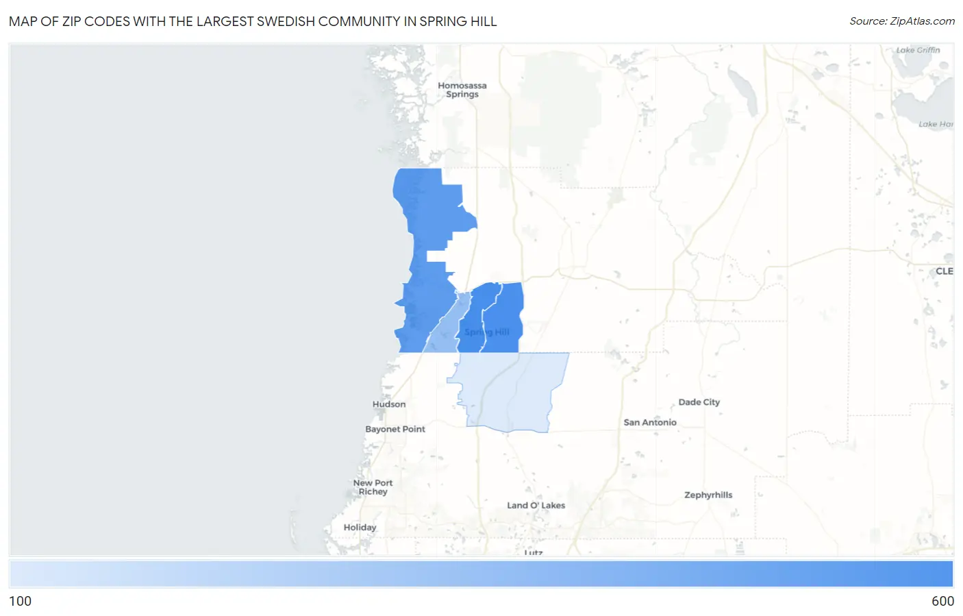 Zip Codes with the Largest Swedish Community in Spring Hill Map