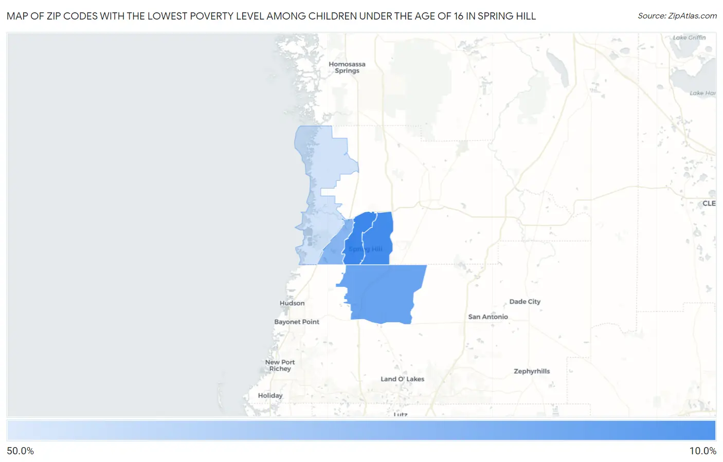 Zip Codes with the Lowest Poverty Level Among Children Under the Age of 16 in Spring Hill Map