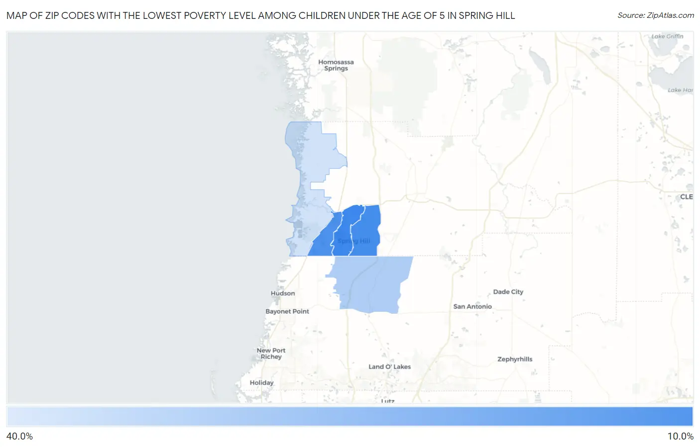 Zip Codes with the Lowest Poverty Level Among Children Under the Age of 5 in Spring Hill Map