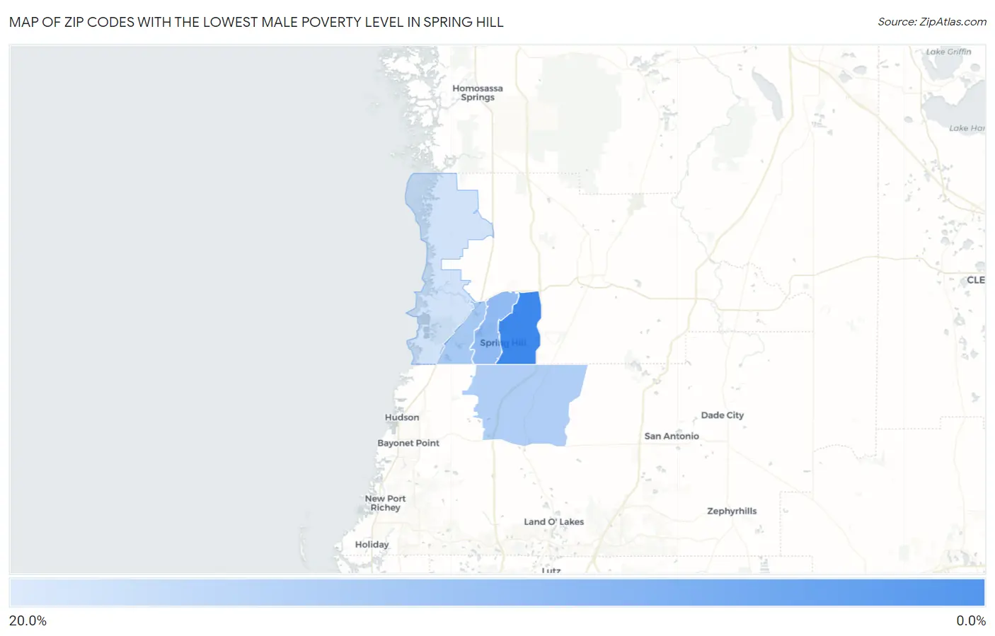 Zip Codes with the Lowest Male Poverty Level in Spring Hill Map