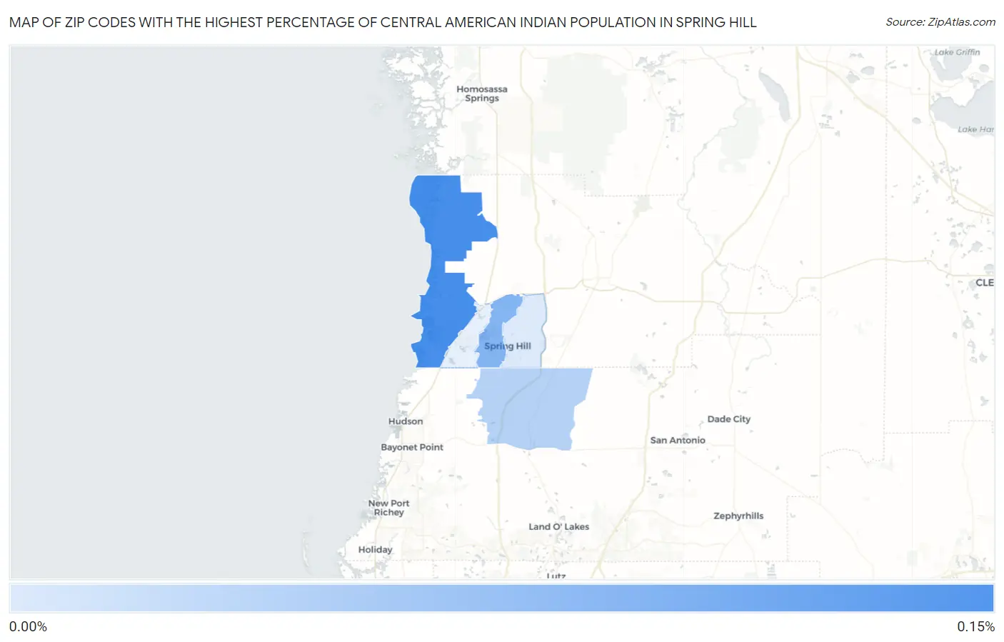 Zip Codes with the Highest Percentage of Central American Indian Population in Spring Hill Map