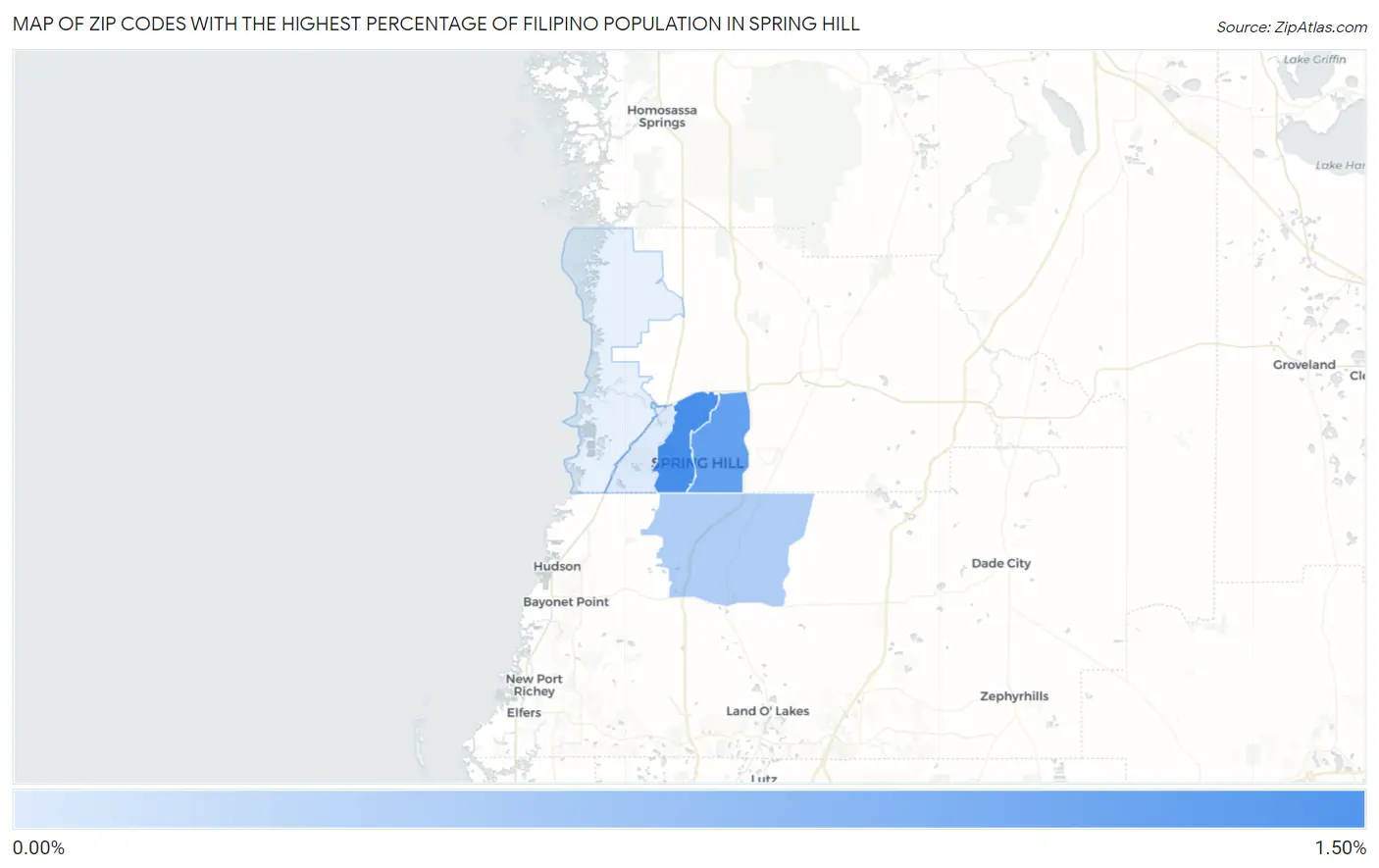 Zip Codes with the Highest Percentage of Filipino Population in Spring Hill Map