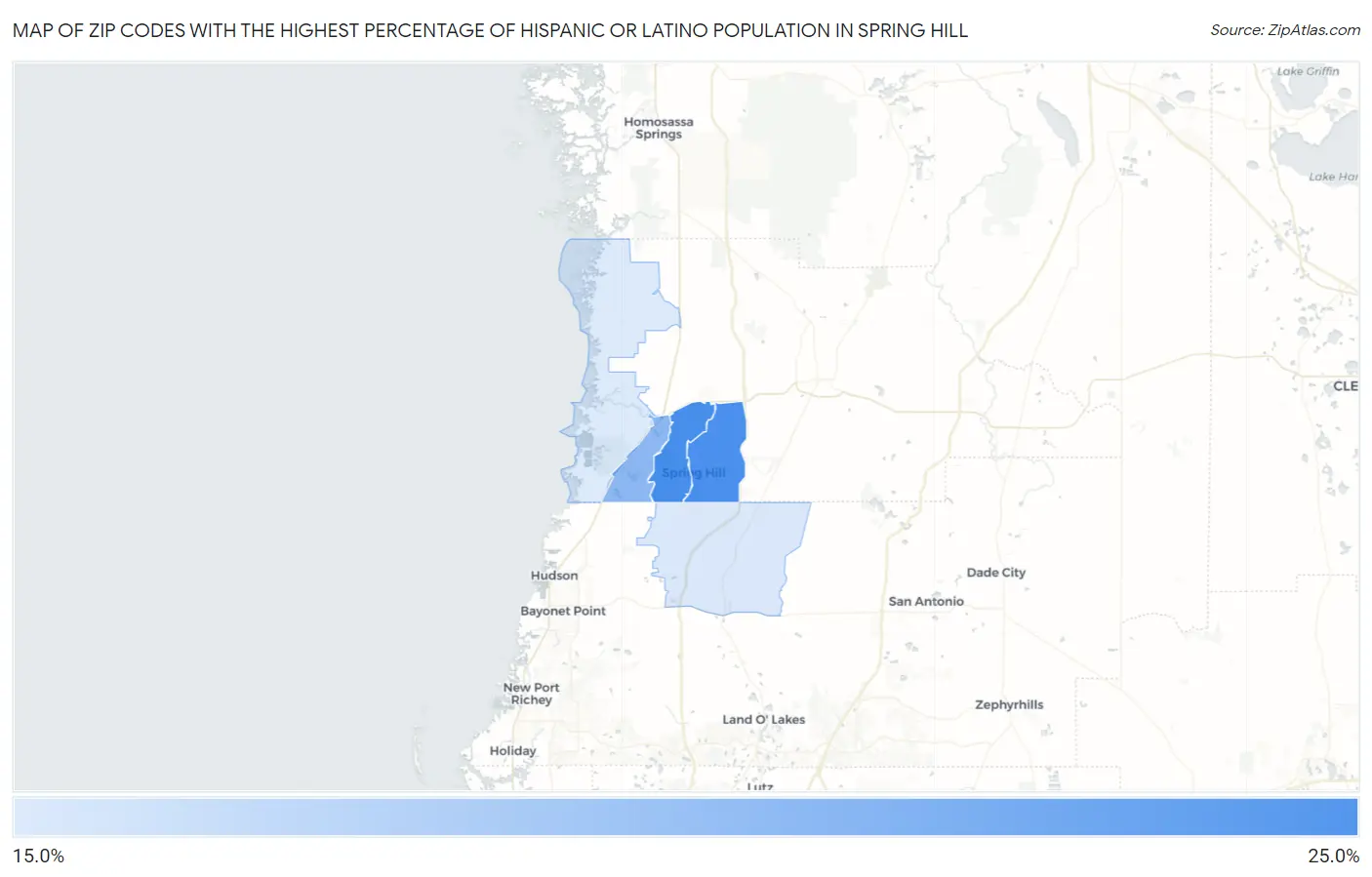Zip Codes with the Highest Percentage of Hispanic or Latino Population in Spring Hill Map