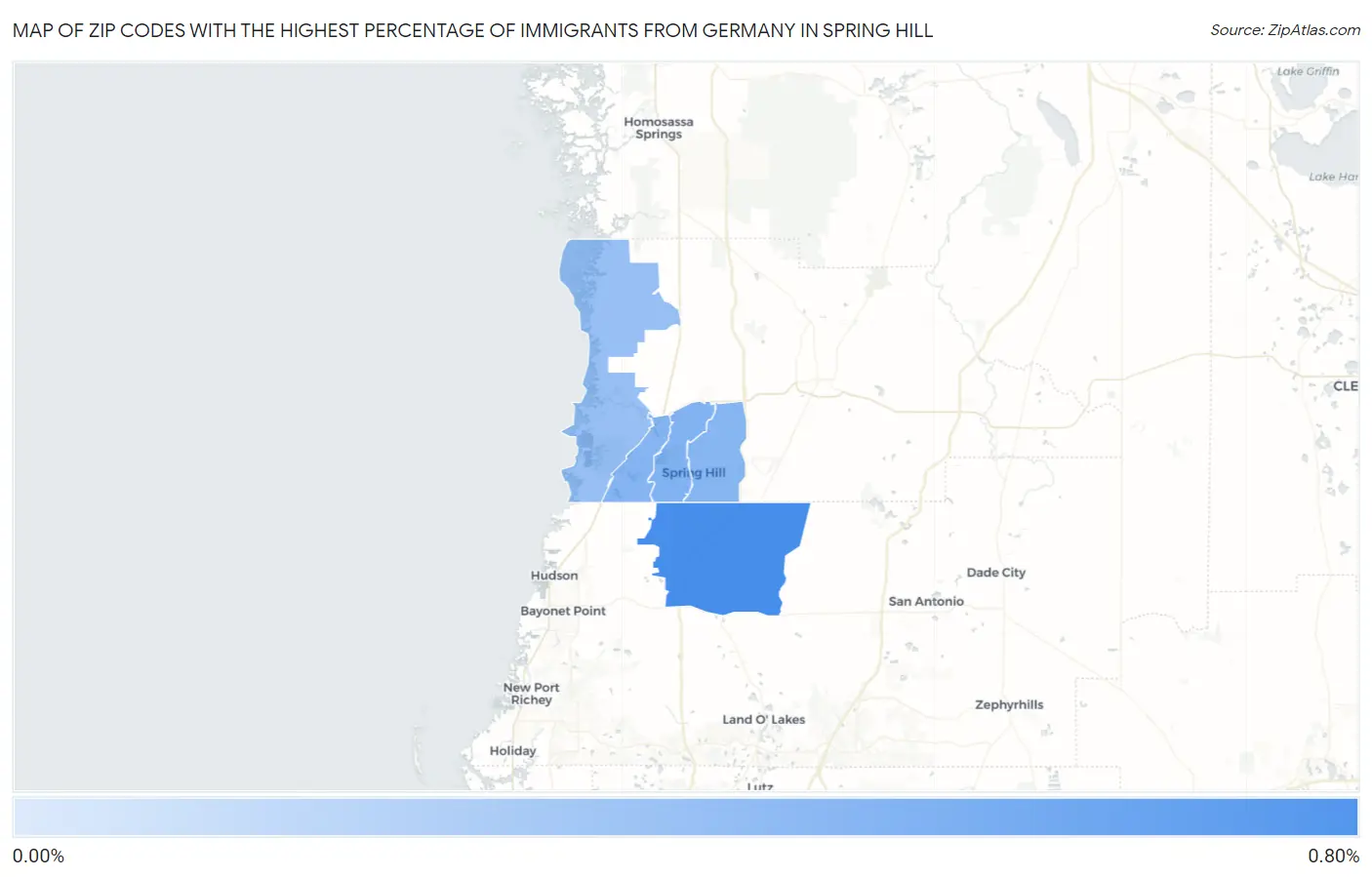 Zip Codes with the Highest Percentage of Immigrants from Germany in Spring Hill Map