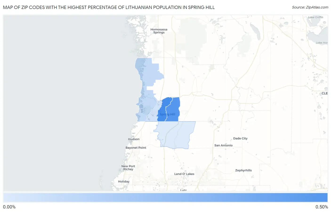 Zip Codes with the Highest Percentage of Lithuanian Population in Spring Hill Map