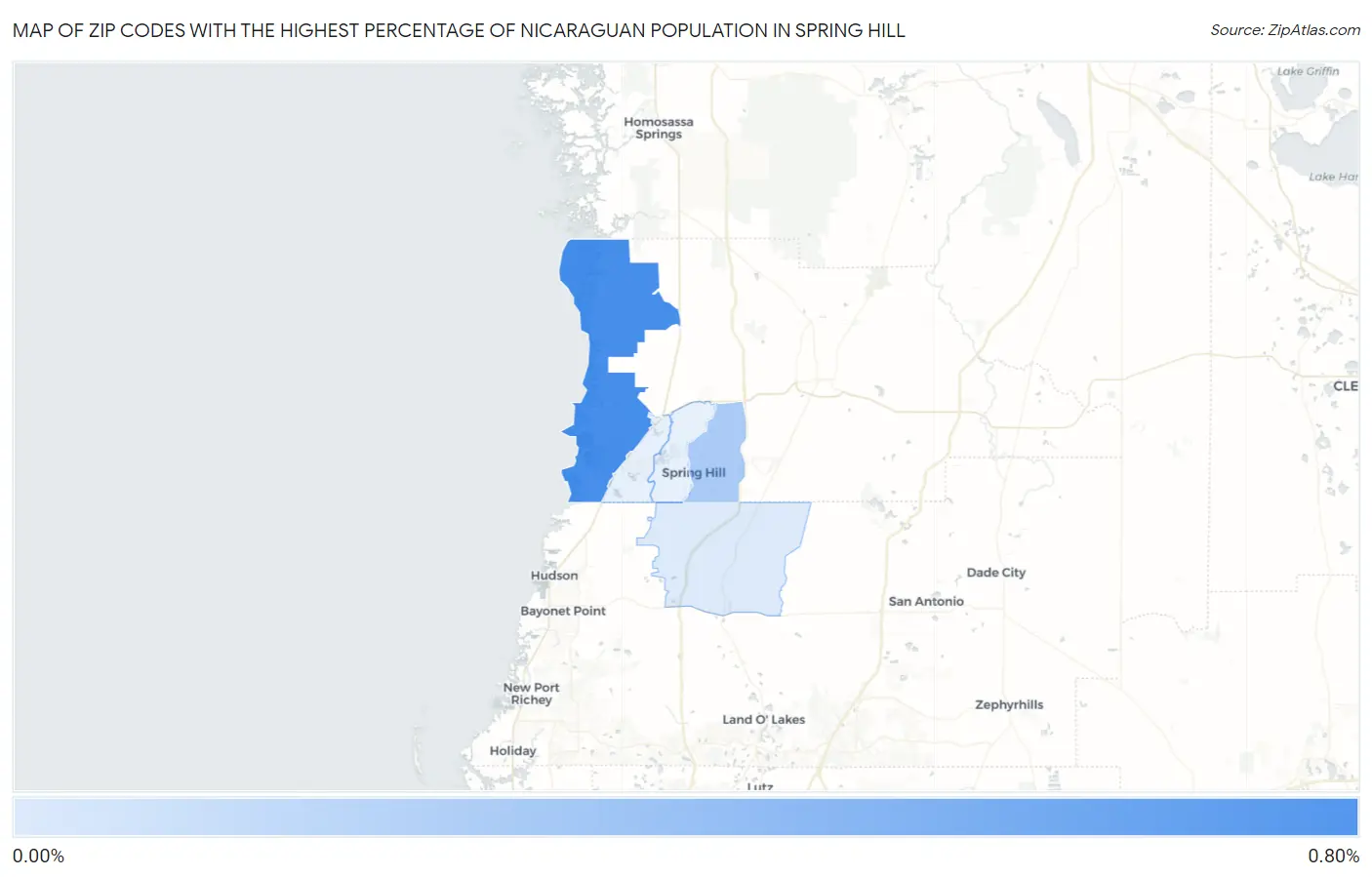 Zip Codes with the Highest Percentage of Nicaraguan Population in Spring Hill Map