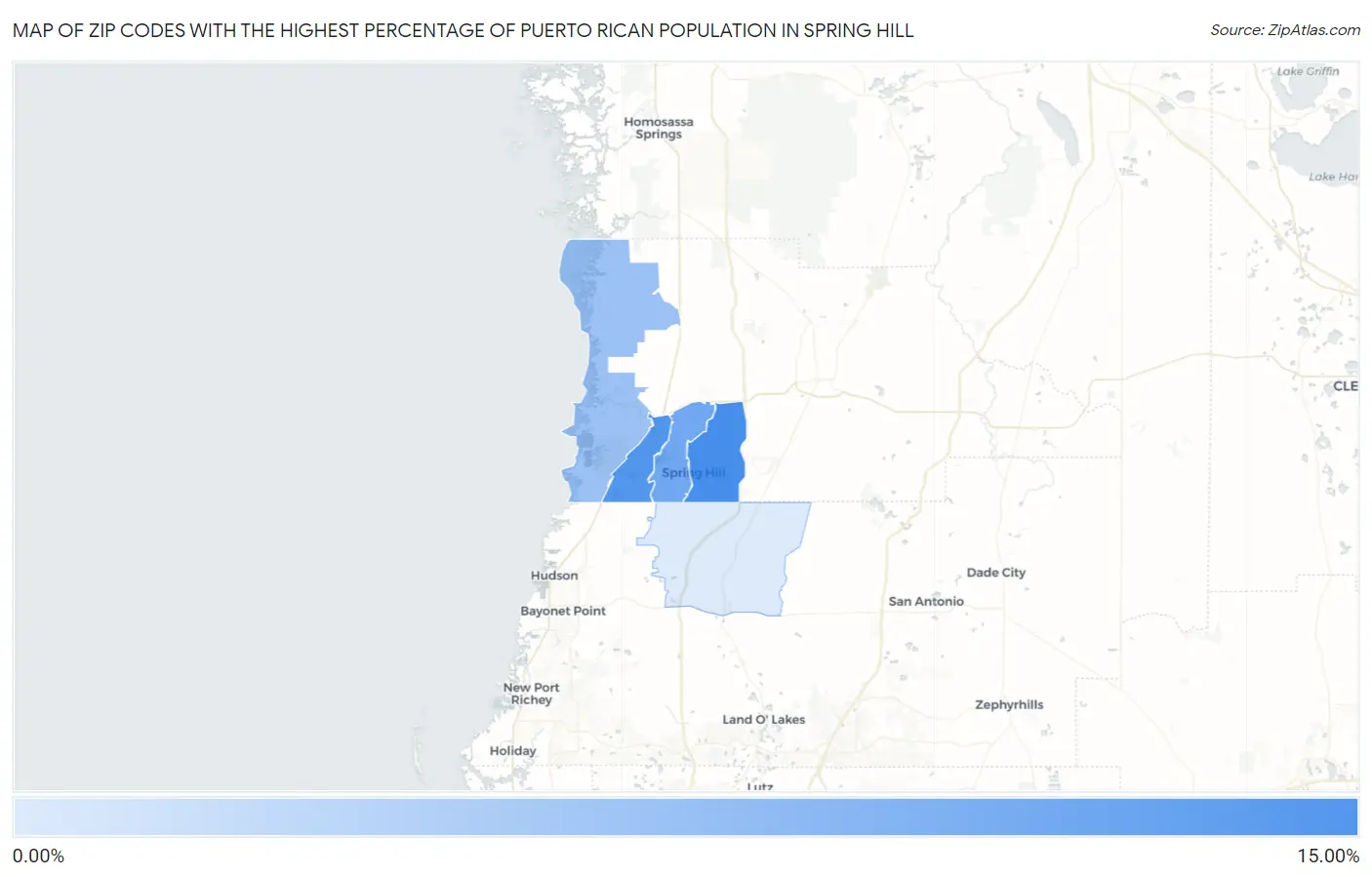 Zip Codes with the Highest Percentage of Puerto Rican Population in Spring Hill Map