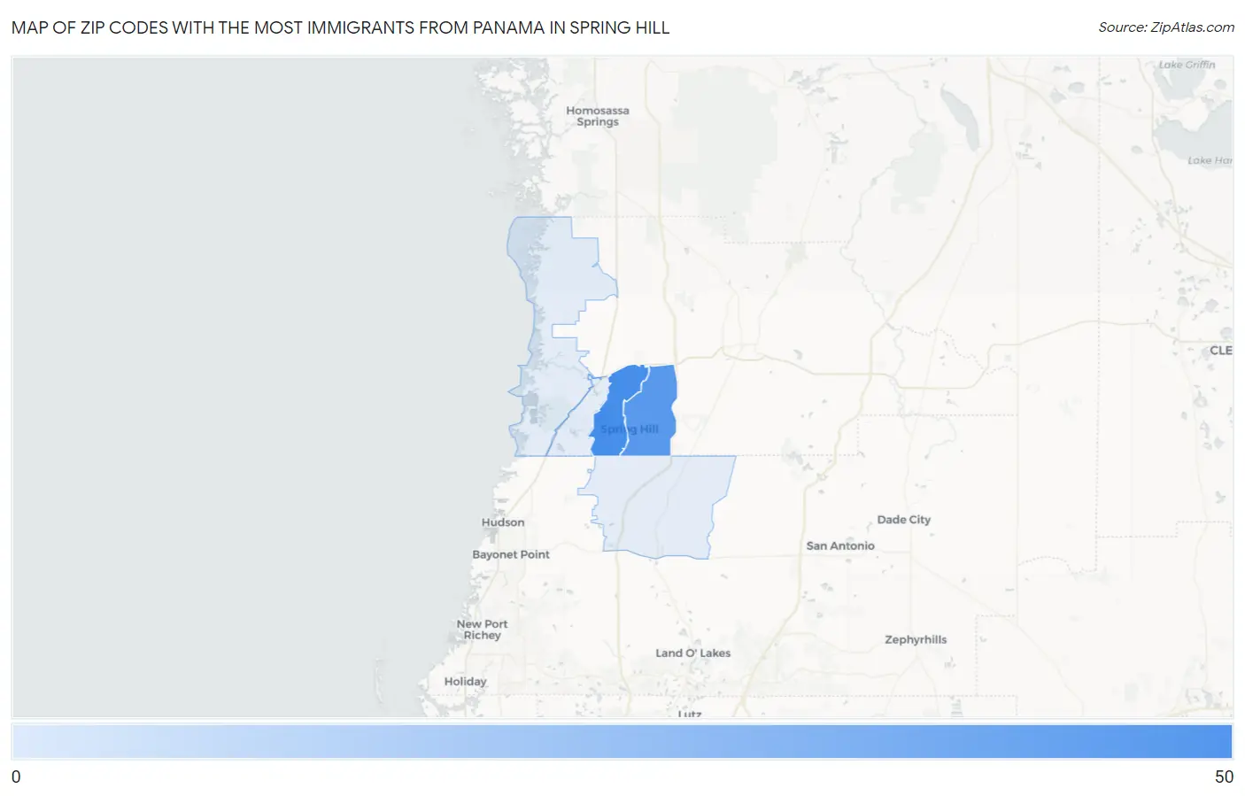 Zip Codes with the Most Immigrants from Panama in Spring Hill Map