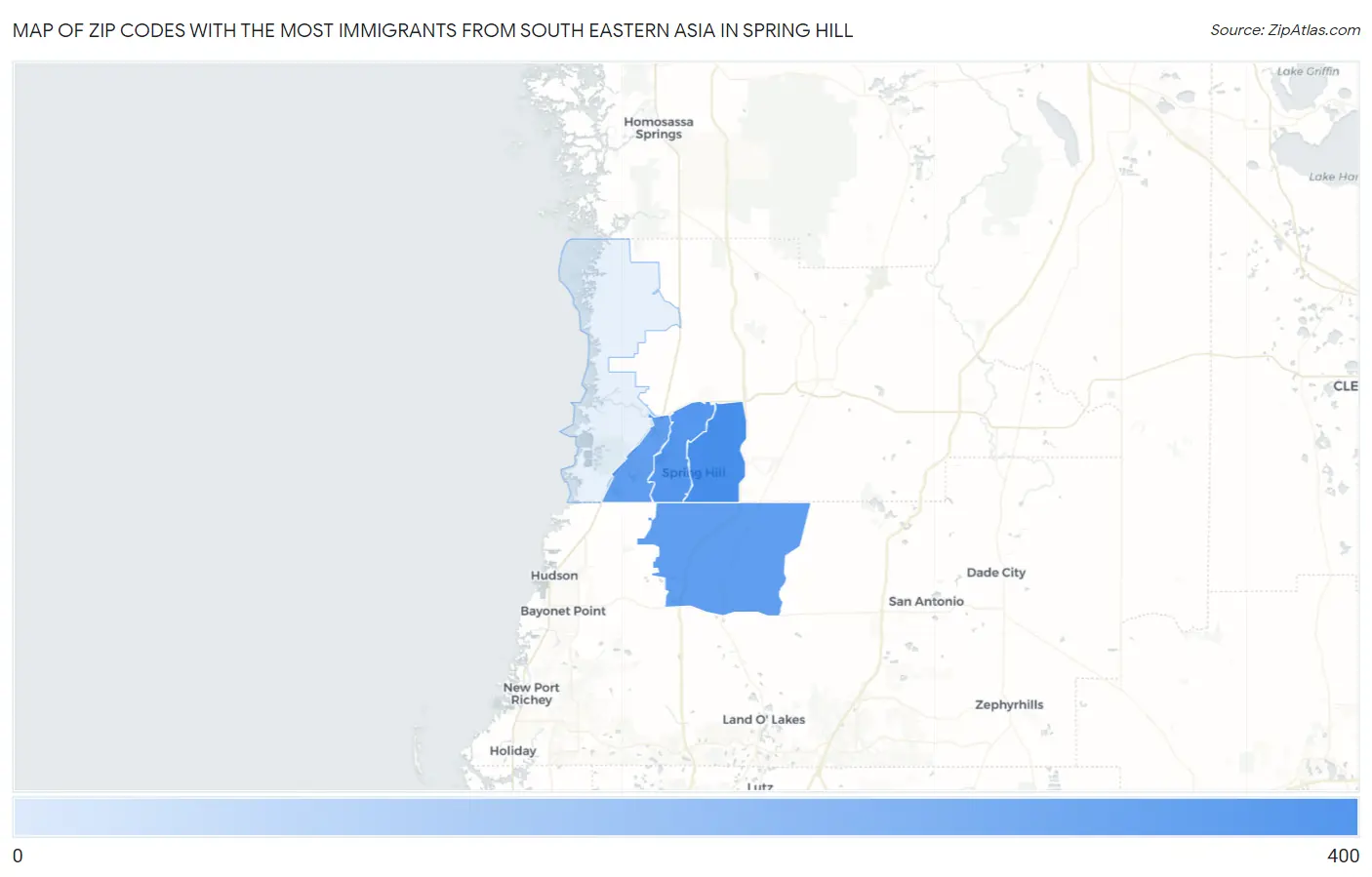 Zip Codes with the Most Immigrants from South Eastern Asia in Spring Hill Map