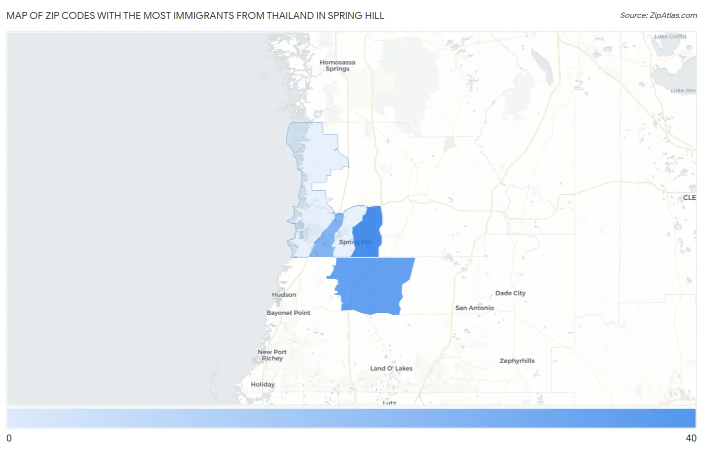 Zip Codes with the Most Immigrants from Thailand in Spring Hill Map