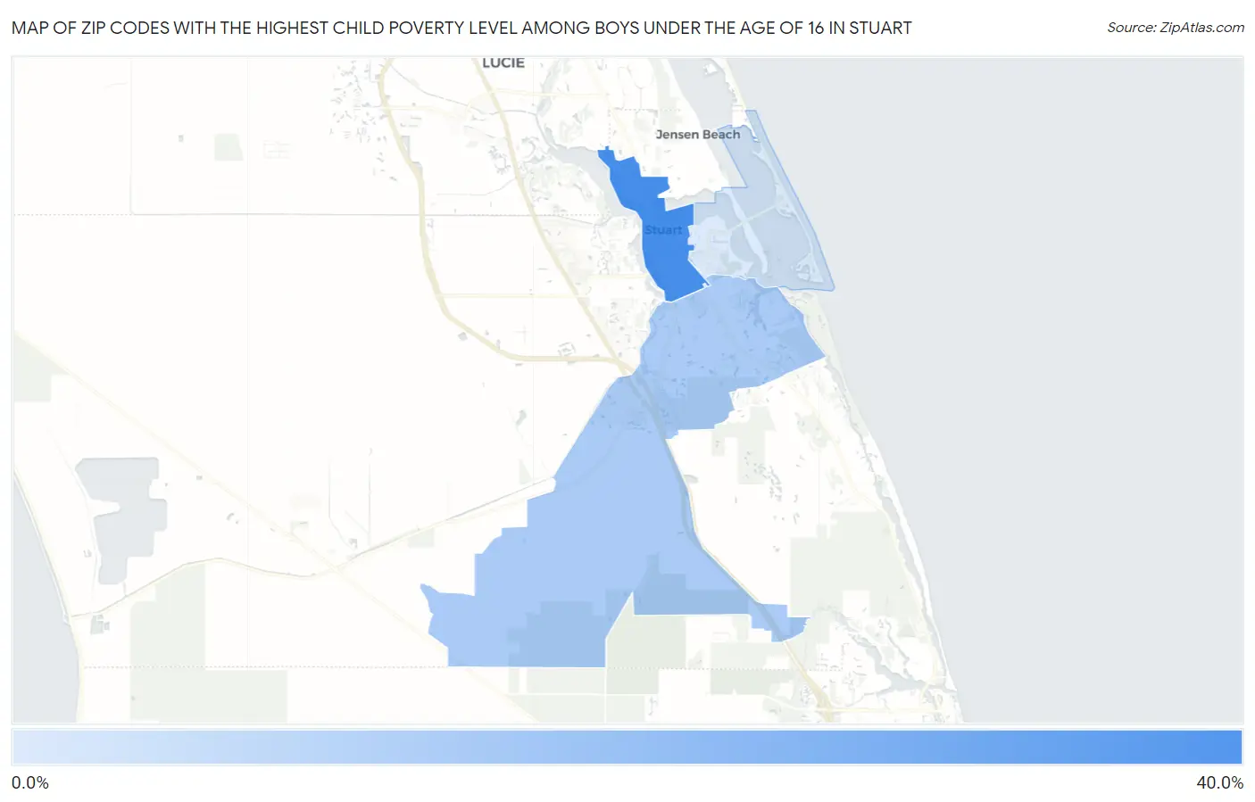 Zip Codes with the Highest Child Poverty Level Among Boys Under the Age of 16 in Stuart Map