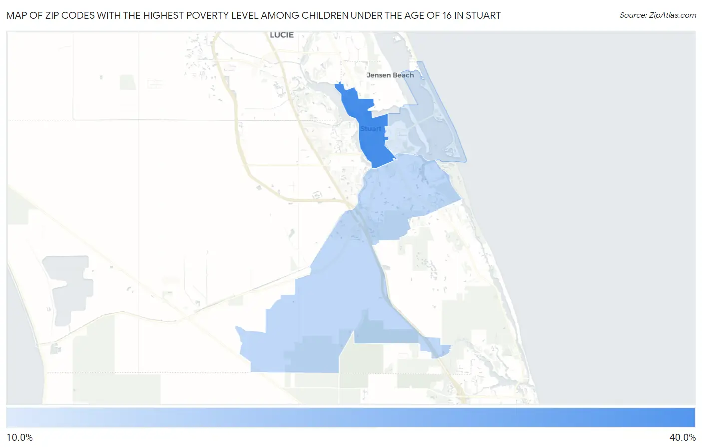 Zip Codes with the Highest Poverty Level Among Children Under the Age of 16 in Stuart Map