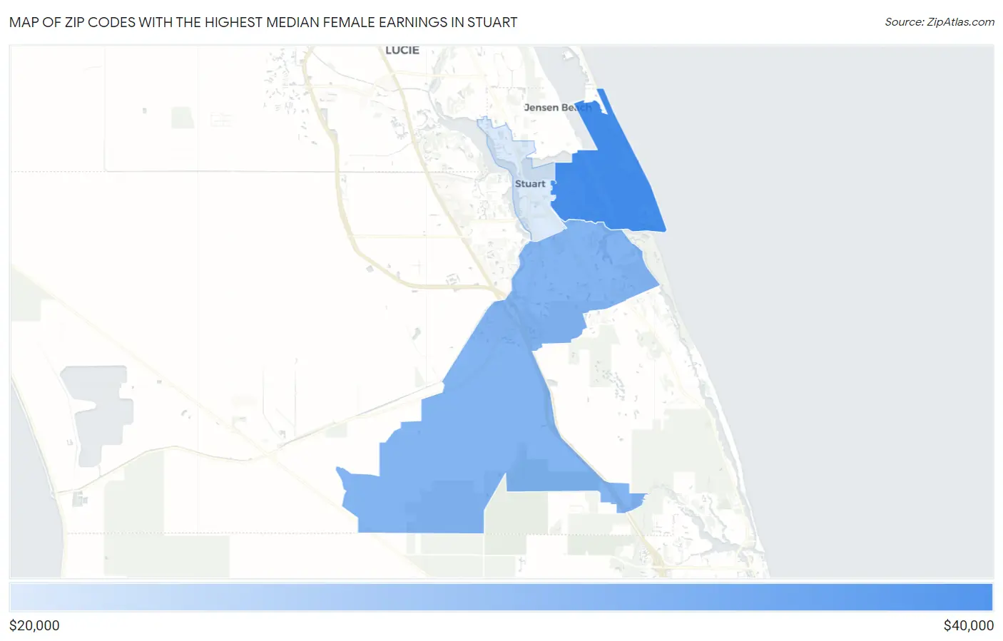 Zip Codes with the Highest Median Female Earnings in Stuart Map