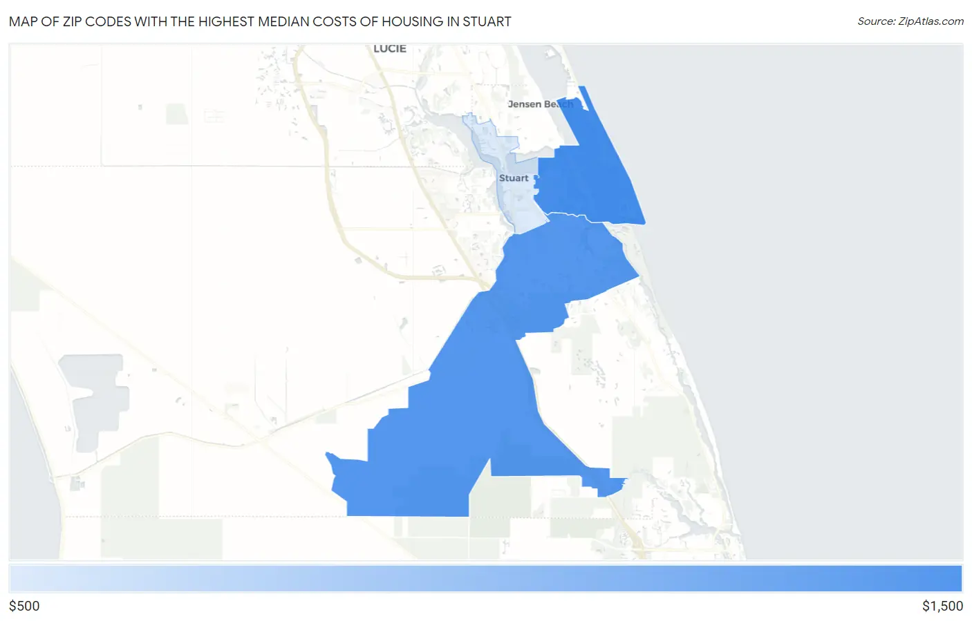 Zip Codes with the Highest Median Costs of Housing in Stuart Map