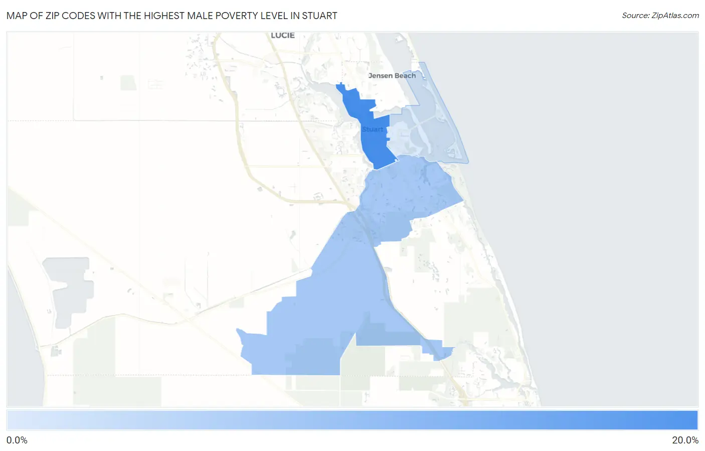 Zip Codes with the Highest Male Poverty Level in Stuart Map