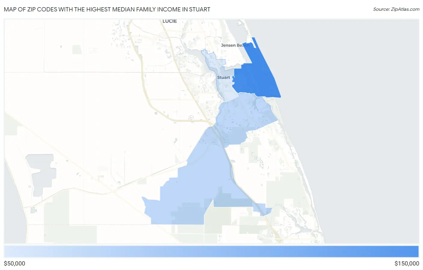 Zip Codes with the Highest Median Family Income in Stuart Map
