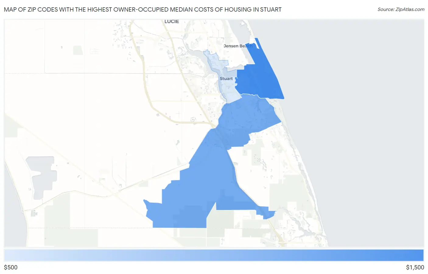 Zip Codes with the Highest Owner-Occupied Median Costs of Housing in Stuart Map