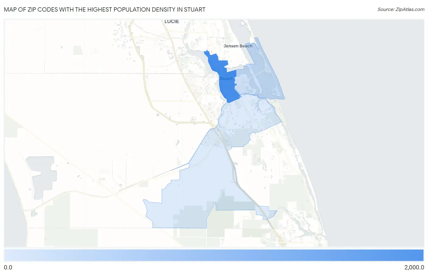 Zip Codes with the Highest Population Density in Stuart Map