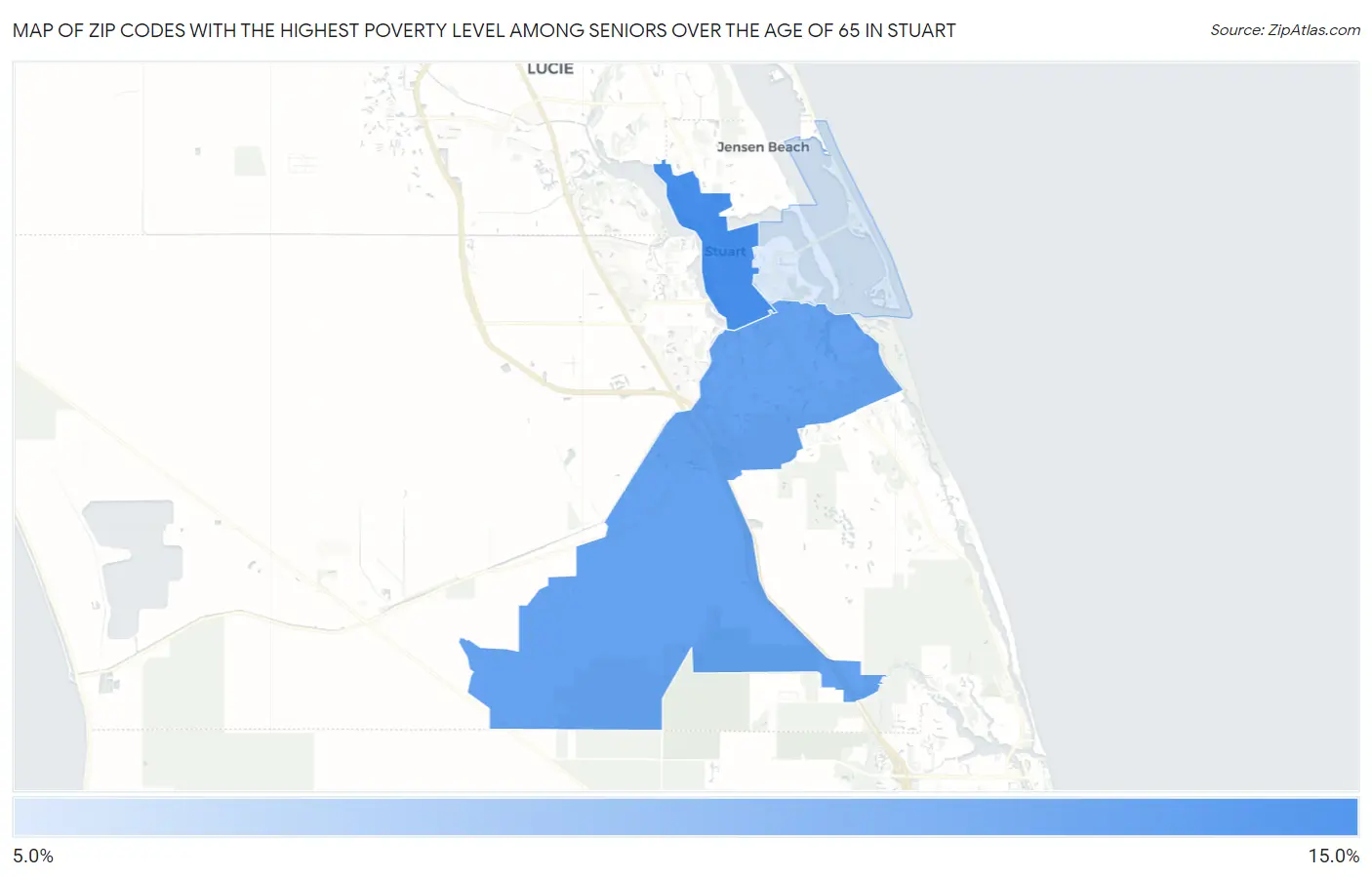 Zip Codes with the Highest Poverty Level Among Seniors Over the Age of 65 in Stuart Map