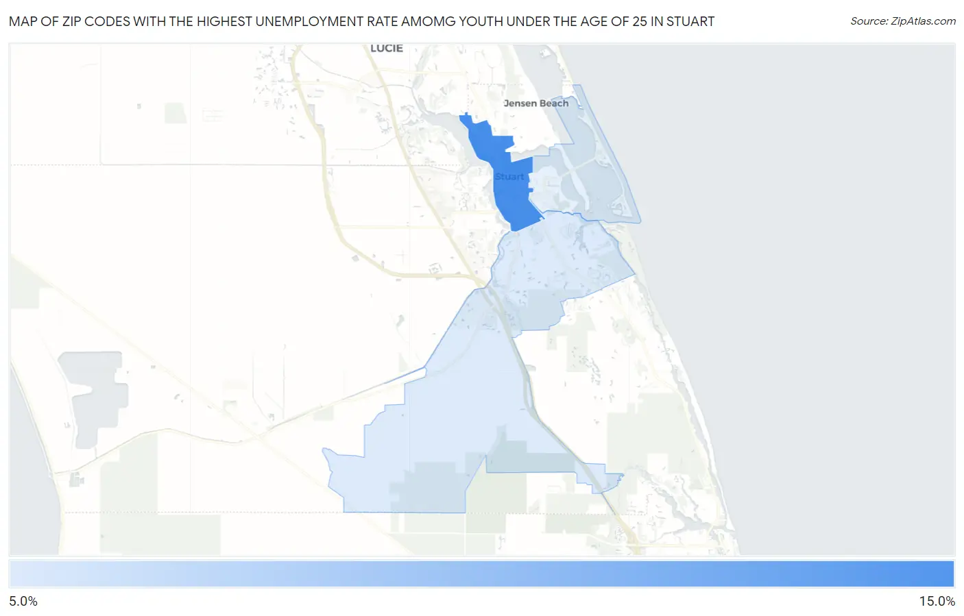 Zip Codes with the Highest Unemployment Rate Amomg Youth Under the Age of 25 in Stuart Map