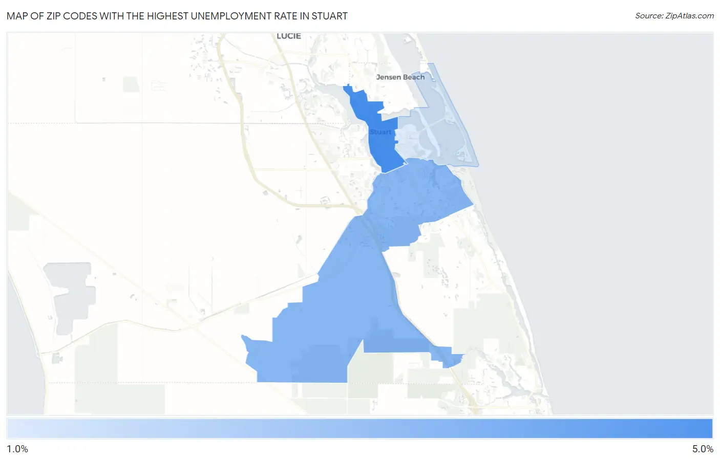 Zip Codes with the Highest Unemployment Rate in Stuart Map