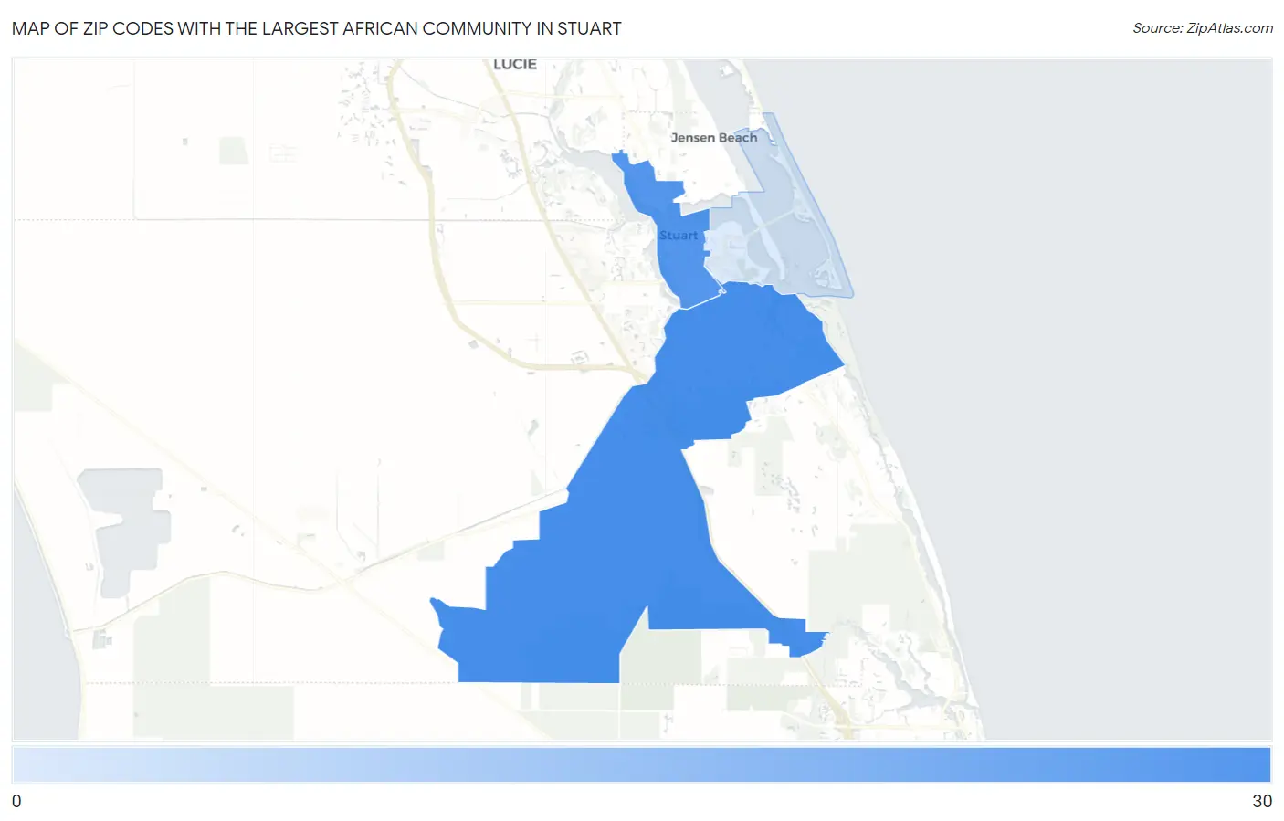 Zip Codes with the Largest African Community in Stuart Map
