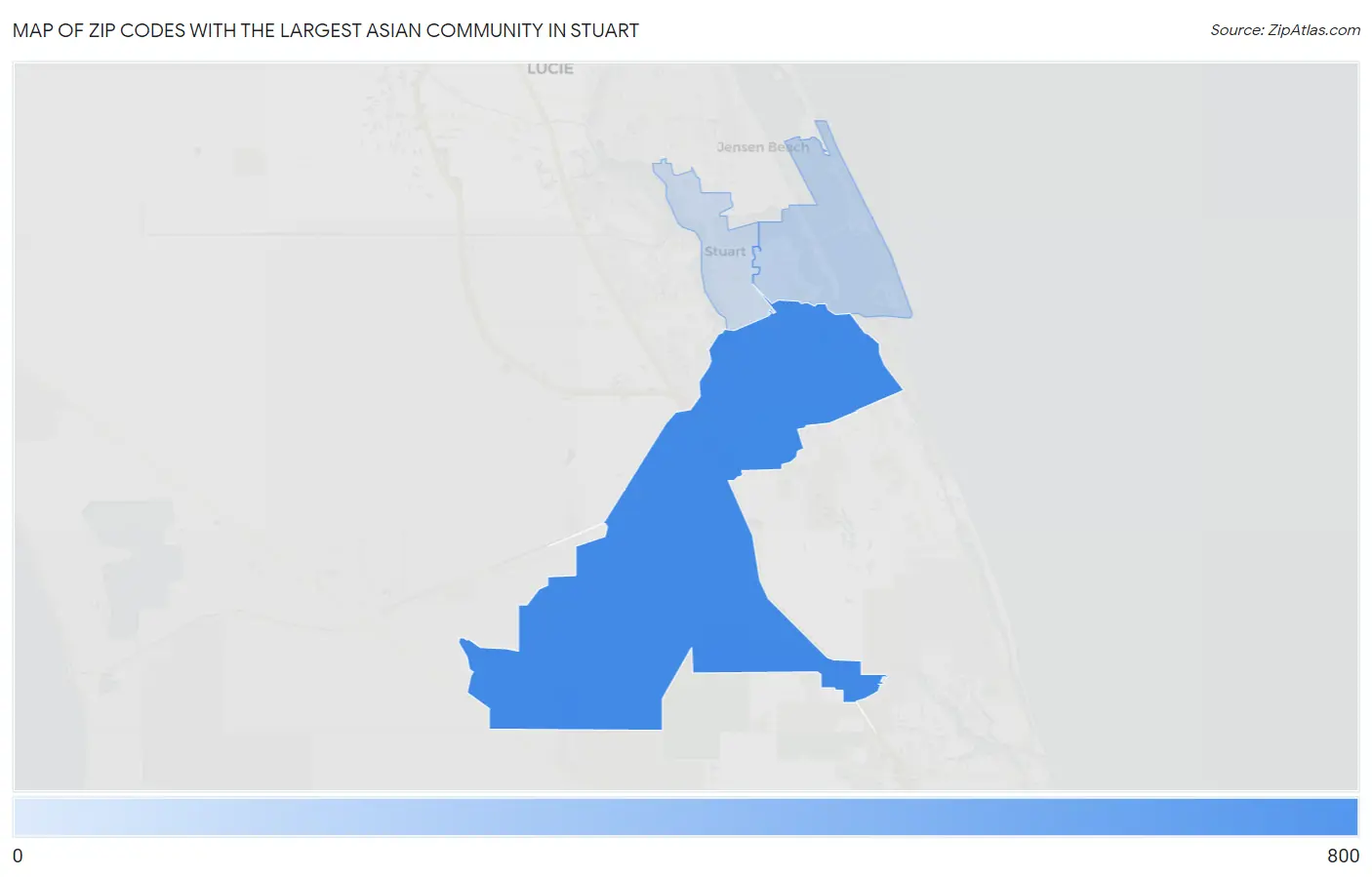 Zip Codes with the Largest Asian Community in Stuart Map