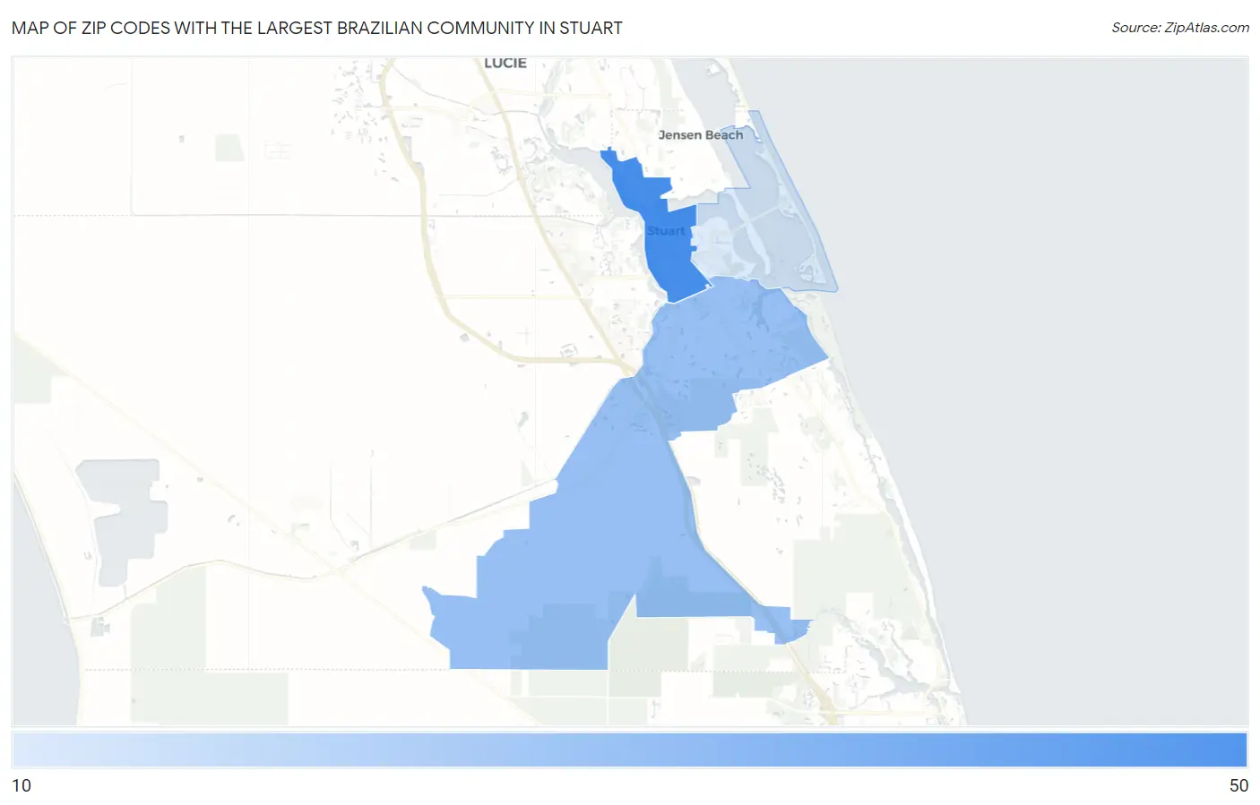 Zip Codes with the Largest Brazilian Community in Stuart Map