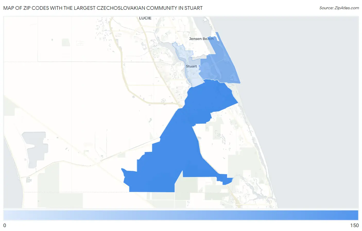 Zip Codes with the Largest Czechoslovakian Community in Stuart Map