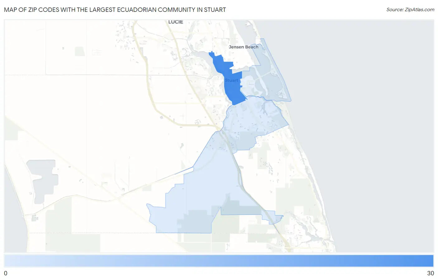 Zip Codes with the Largest Ecuadorian Community in Stuart Map
