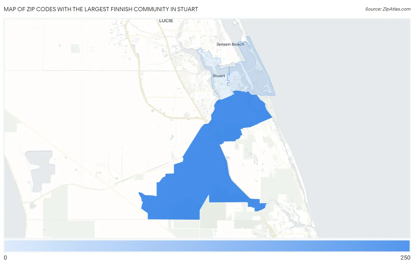 Zip Codes with the Largest Finnish Community in Stuart Map