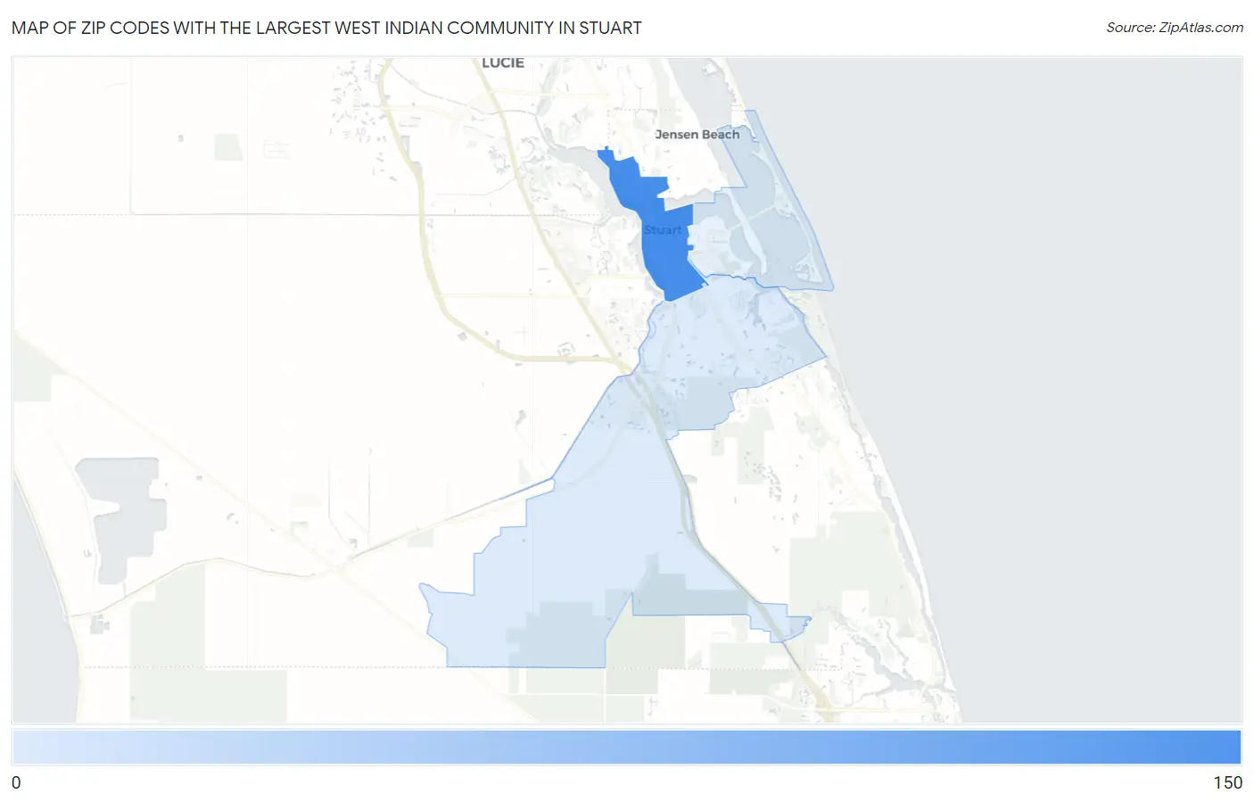 Zip Codes with the Largest West Indian Community in Stuart Map