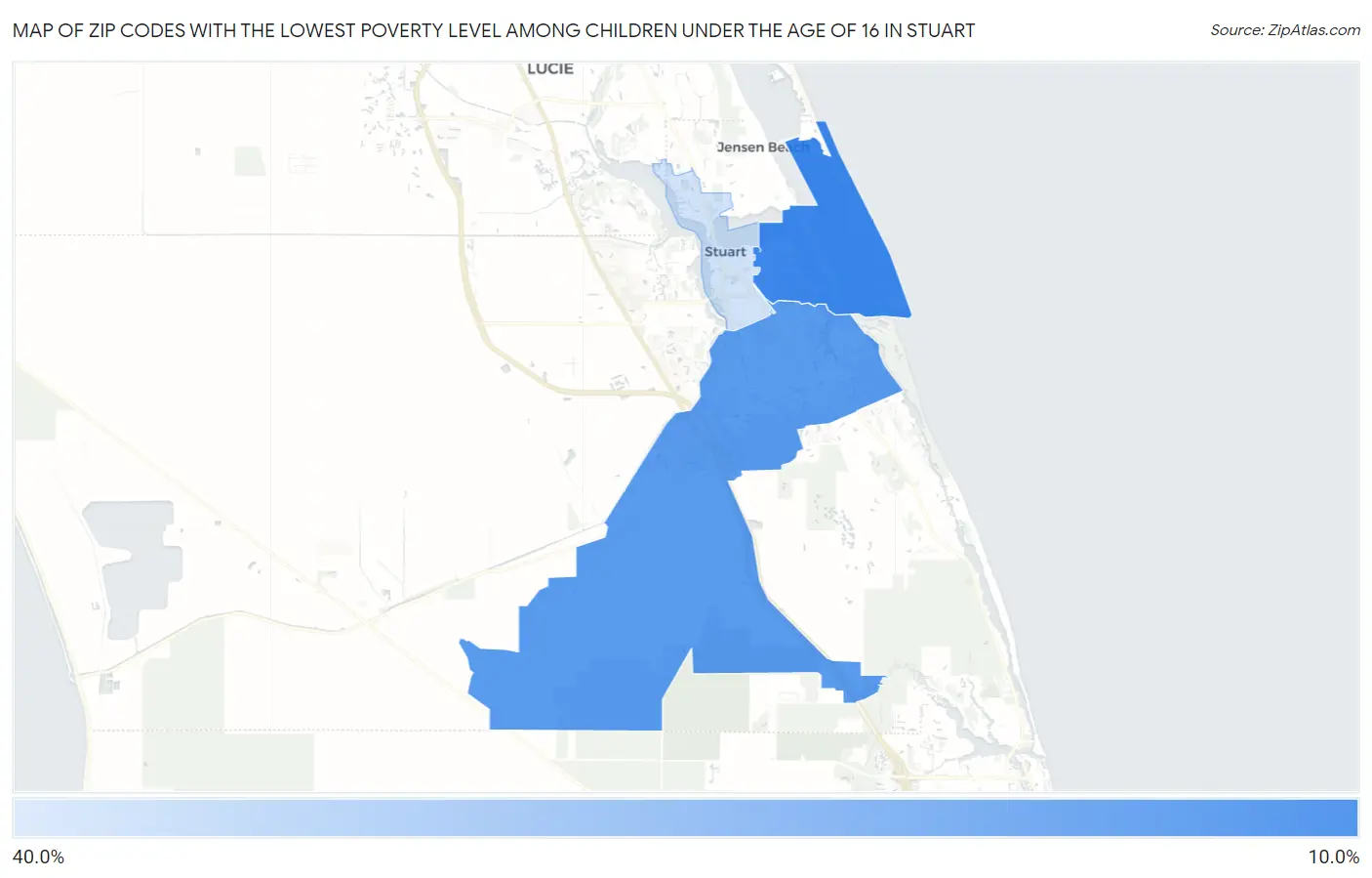 Zip Codes with the Lowest Poverty Level Among Children Under the Age of 16 in Stuart Map