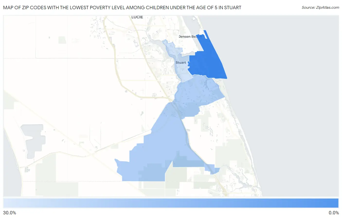 Zip Codes with the Lowest Poverty Level Among Children Under the Age of 5 in Stuart Map