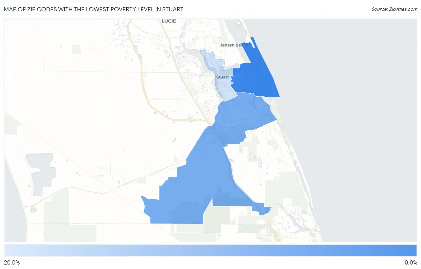 Zip Codes with the Lowest Poverty Level in Stuart Map