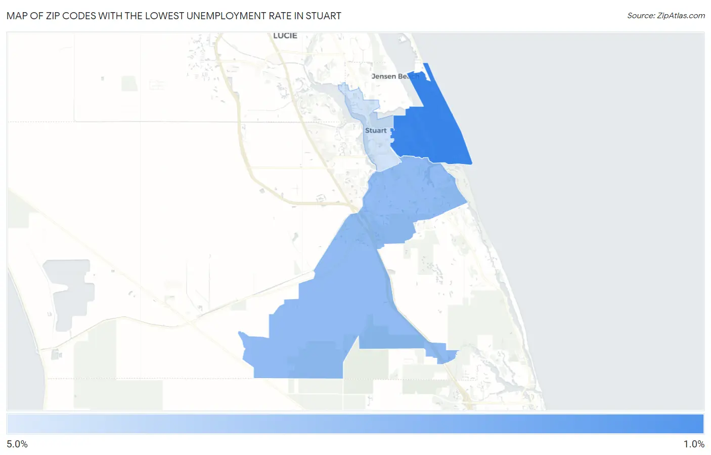 Zip Codes with the Lowest Unemployment Rate in Stuart Map