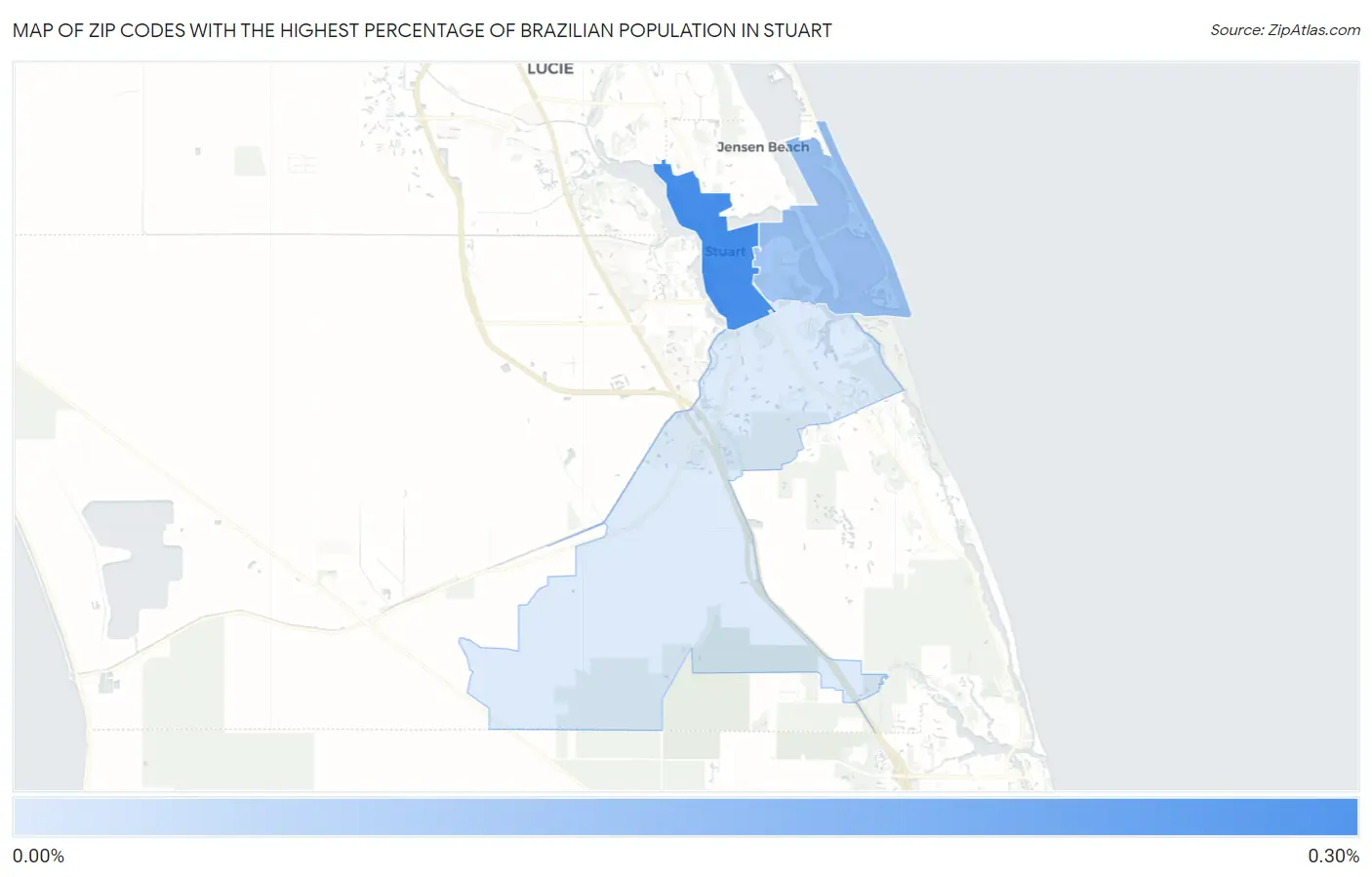 Zip Codes with the Highest Percentage of Brazilian Population in Stuart Map