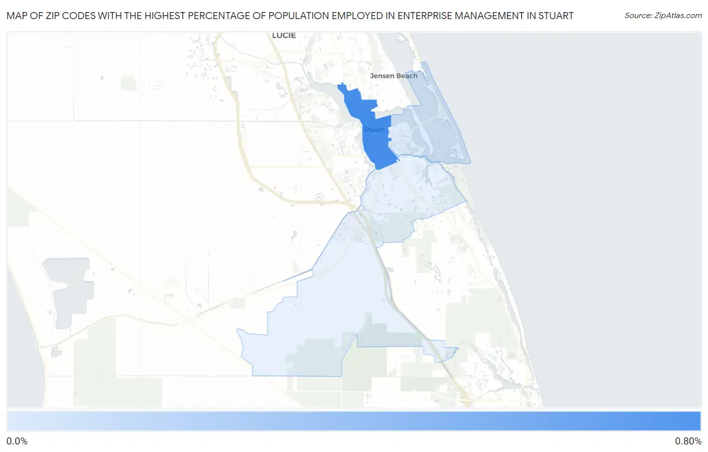 Zip Codes with the Highest Percentage of Population Employed in Enterprise Management in Stuart Map