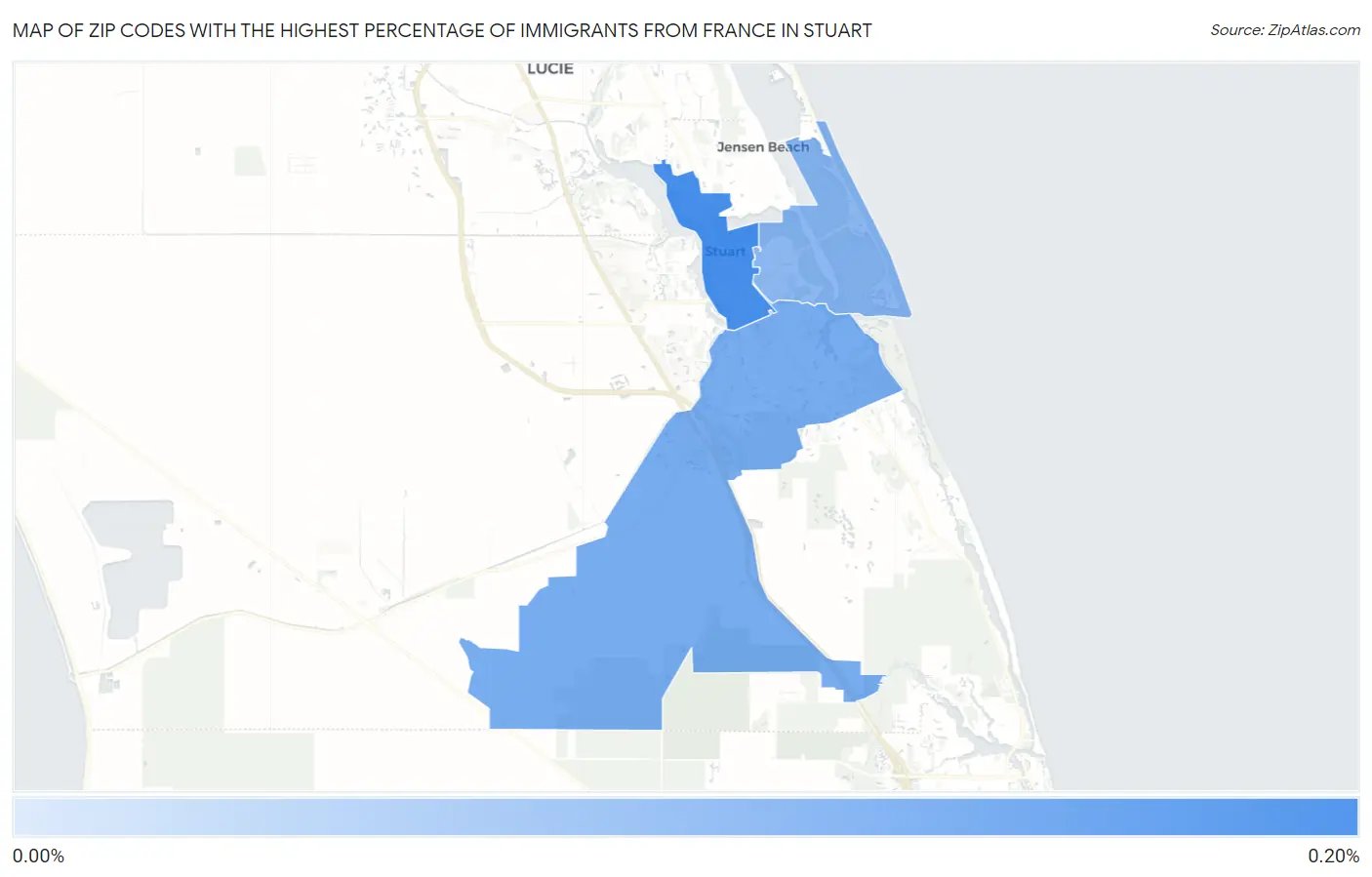 Zip Codes with the Highest Percentage of Immigrants from France in Stuart Map