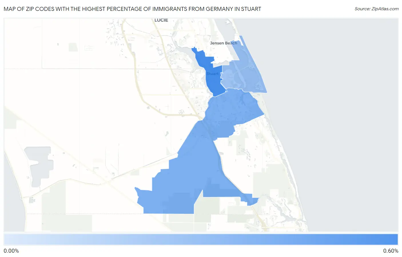 Zip Codes with the Highest Percentage of Immigrants from Germany in Stuart Map
