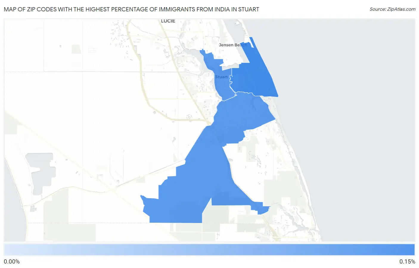 Zip Codes with the Highest Percentage of Immigrants from India in Stuart Map
