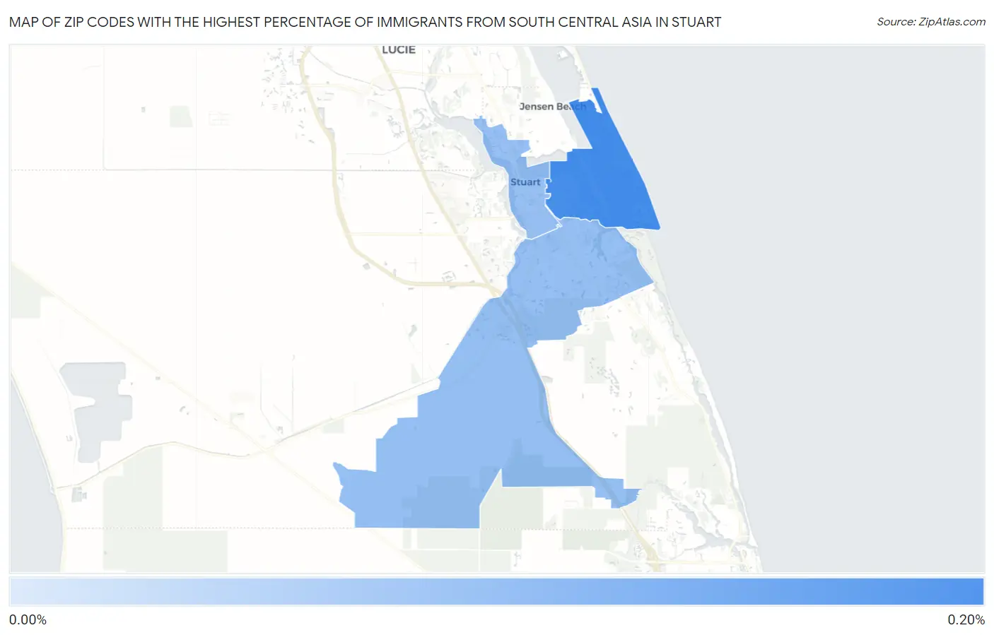 Zip Codes with the Highest Percentage of Immigrants from South Central Asia in Stuart Map