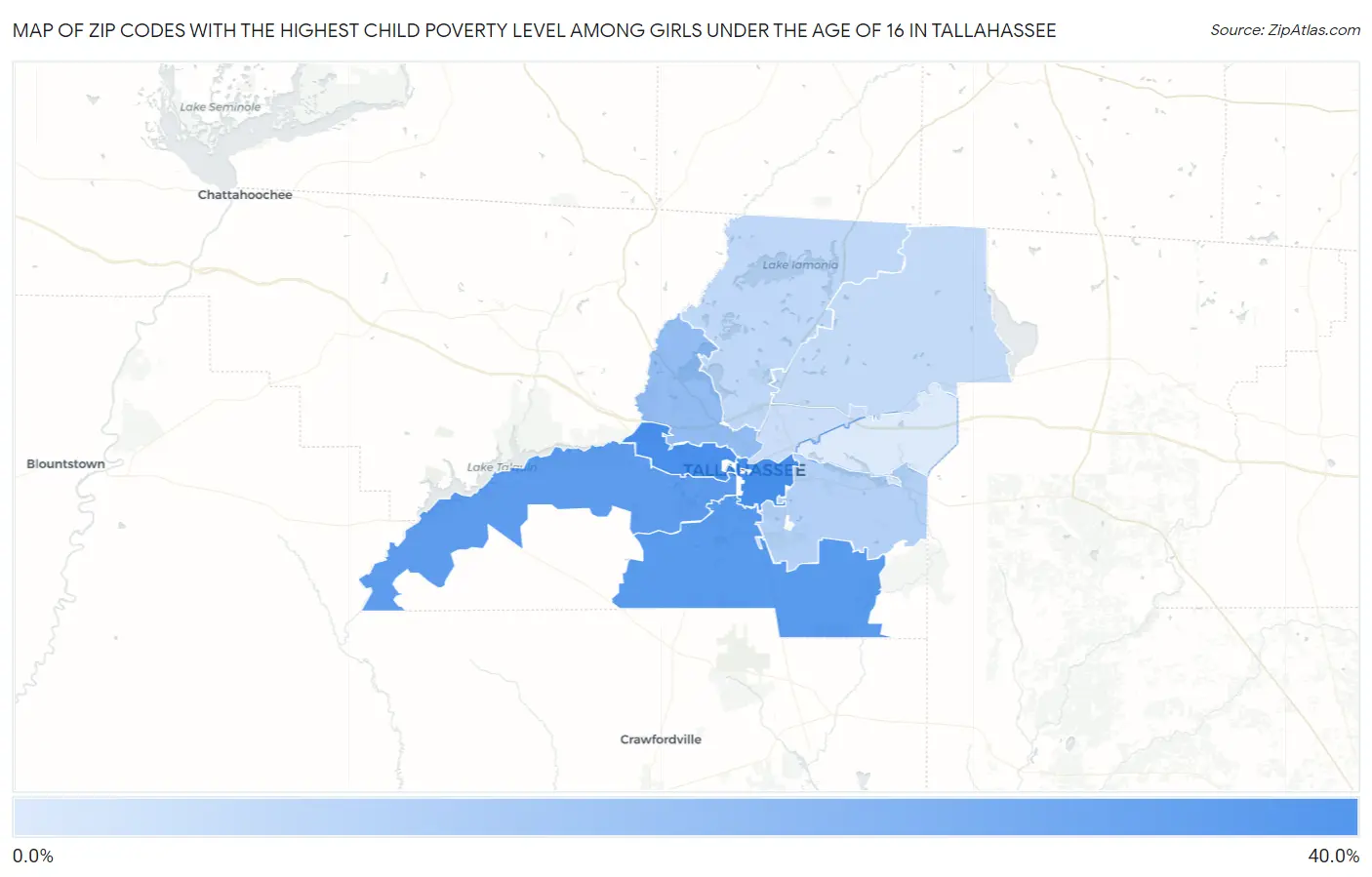 Zip Codes with the Highest Child Poverty Level Among Girls Under the Age of 16 in Tallahassee Map